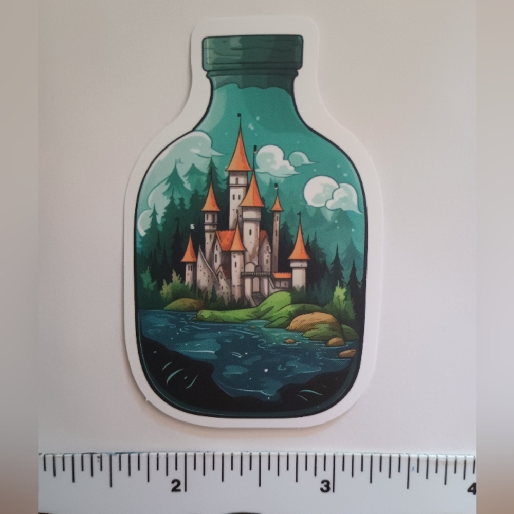 15/$15 Jar Nature Castle Scene Mountain Water River Landscape Decal Sticker